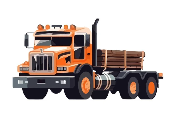 Lastbil Transporterar Trä Till Byggarbetsplats Ikon Isolerad — Stock vektor