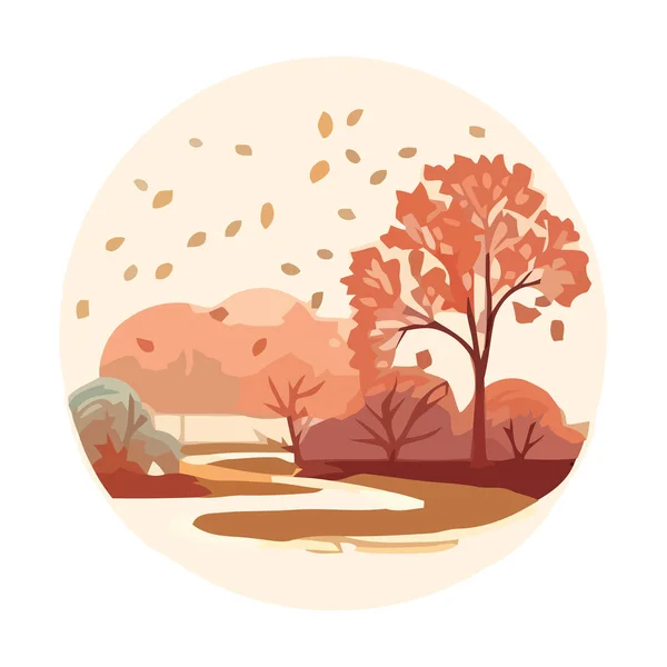 Herbst Landschaft Bäume Werfen Blätter Symbol Isoliert — Stockvektor