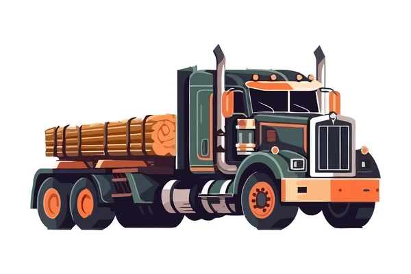 Lastwagen Mit Holzstämmen Isoliert — Stockvektor