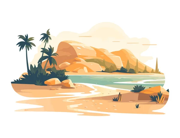 Landskap Strand Tropisk Palm Och Hav Ikon Isolerad — Stock vektor