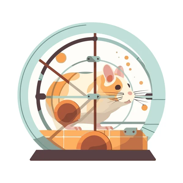 Hamster Mignon Jouant Dans Une Icône Roue Isolé — Image vectorielle