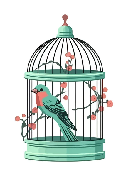 Pinson Perché Sur Fil Dans Une Cage Oiseaux Icône Isolée — Image vectorielle