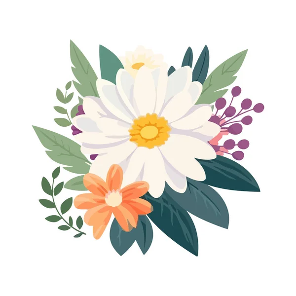 Fleurs Feuilles Nature Sur Fond Blanc Icône Isolé — Image vectorielle