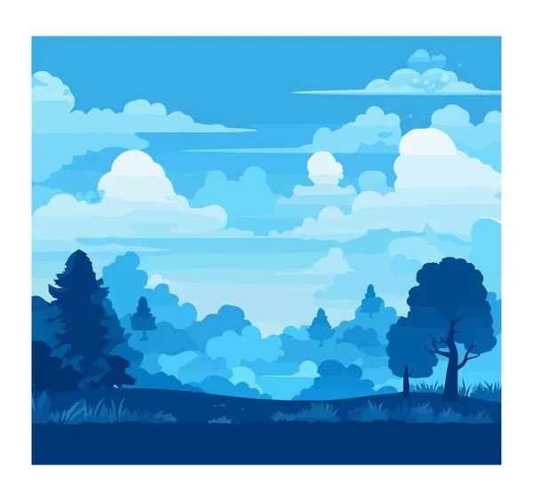 Paysage Bleu Forêt Arbres Ciel Isolé — Image vectorielle