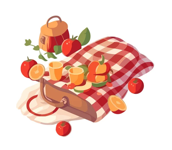 Makanan Piknik Organik Segar Dengan Ikon Buah Terisolasi - Stok Vektor