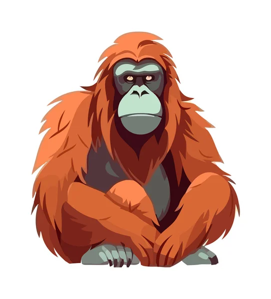 Velký Orangutan Sedící Ikona Izolovaný Design — Stockový vektor