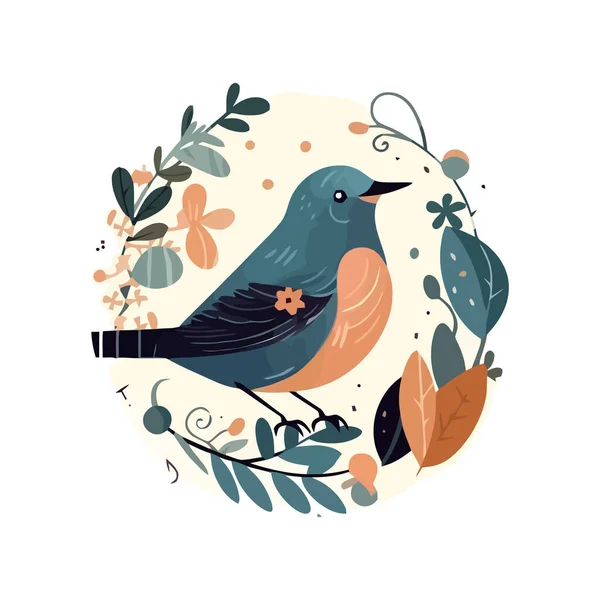 かわいい鳥飛んで羽で葉のアイコン孤立 — ストックベクタ
