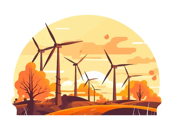 Otáčení Větrných Turbín Pohánění Udržitelné Budoucnosti Izolované — Stockový vektor