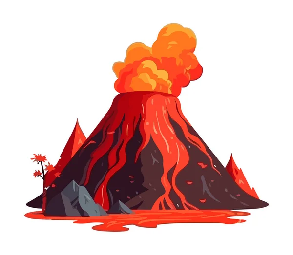 Rauchender Ausbruch Vulkan Ikone Isoliert — Stockvektor