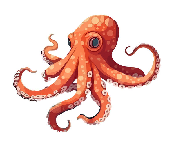 Cute octopus with tentacle suckers swimming icon isolated