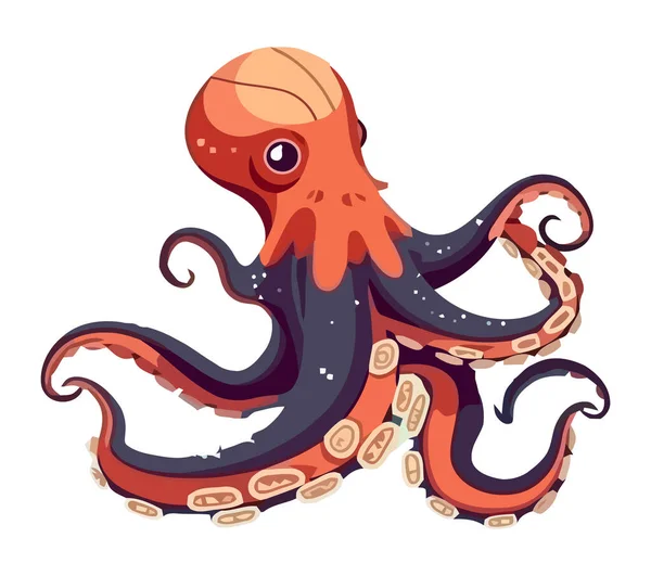 Leuke Octopus Mascotte Witte Achtergrond Pictogram Geïsoleerd — Stockvector