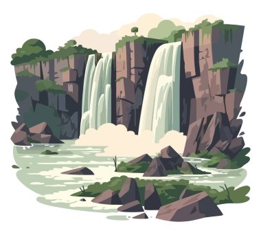 Mountain tree rock and flowing water, design clipart