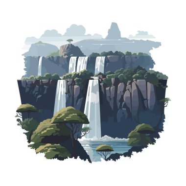 Mountain, cliff and ravine waterfall scene, isolated clipart