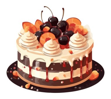 Krem şanti ve böğürtlen. Tatlı turta ikonu izole.