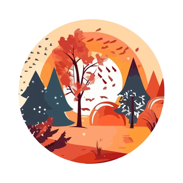 Herbst Waldlandschaft Mit Gelben Blättern Fallen Symbol Isoliert — Stockvektor