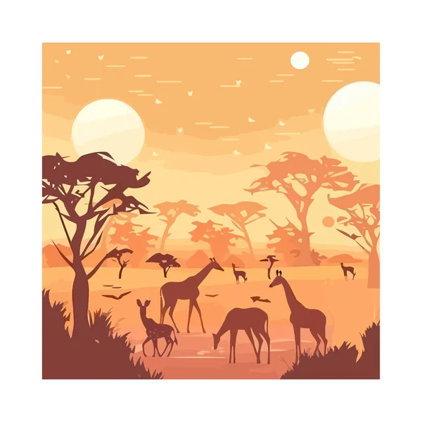 Afrika Savanasındaki Zürafa Silueti Izole Edilmiş — Stok Vektör