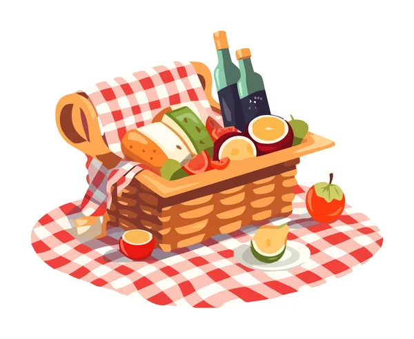 Gourmet Picknick Mit Frischem Obst Und Wein Ikone Isoliert — Stockvektor