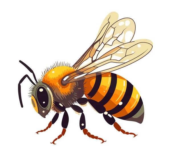 黄色の蜂が飛び 蜂蜜のアイコンのための花を受粉する — ストックベクタ
