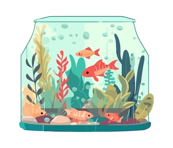 Goldfish Swimming Aquarium Tropical Landscape Icon Isolated — Stock Vector