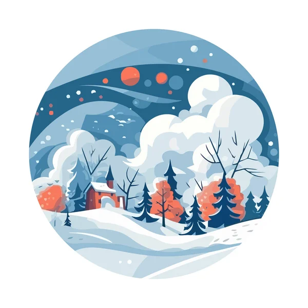 Изолированный Зимний Пейзаж Снега Котте Деревьях — стоковый вектор