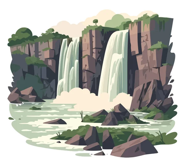 山の木の岩と流れる水 デザイン — ストックベクタ