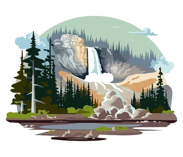 Cascade Montagne Pic Forêt Isolé — Image vectorielle