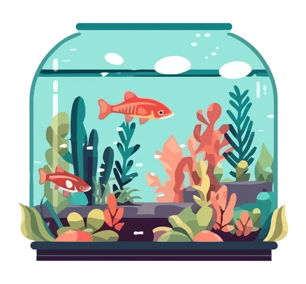 Leuke Vissen Zwemmen Diep Aquarium Icoon Geïsoleerd — Stockvector