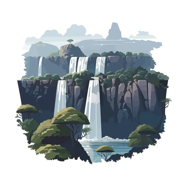 Гора Скала Ущелье Водопада Сцены Изолированные — стоковый вектор