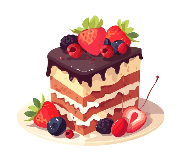 Söta Bär Tårta Med Choklad Och Grädde Ikon Isolerad — Stock vektor