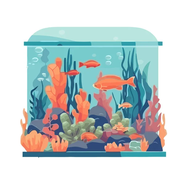 Aquarium Natuur Met Vissen Zwemmen Pictogram Geïsoleerd — Stockvector