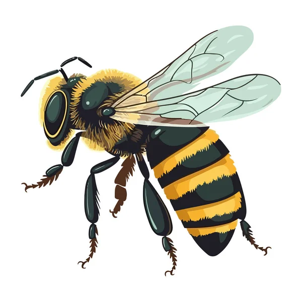 忙しいミツバチは孤立した花のアイコンを受粉させる — ストックベクタ