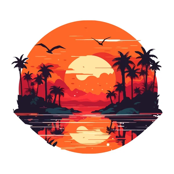 Silhouette Palm Tree Orange Sunset Backdrop Isolated — Stock Vector