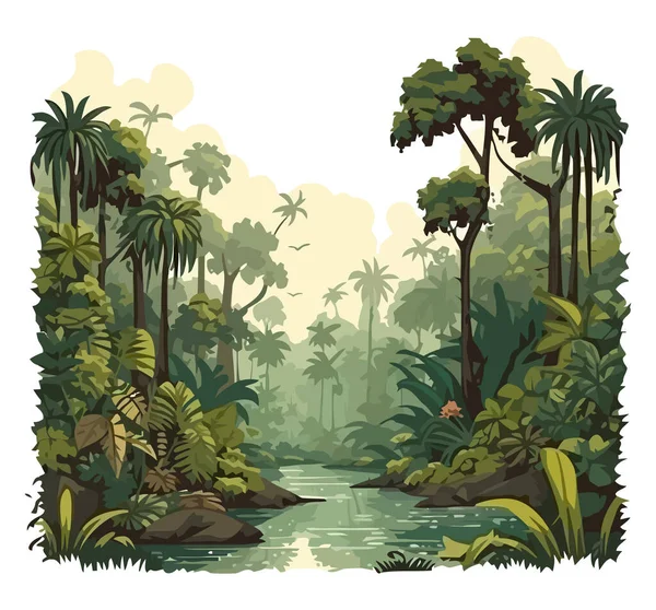 Лісовий Пейзаж Дерева Річкова Сцена Дизайн — стоковий вектор