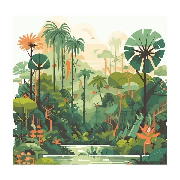 Tropical Palmeira Rio Papel Parede Design —  Vetores de Stock