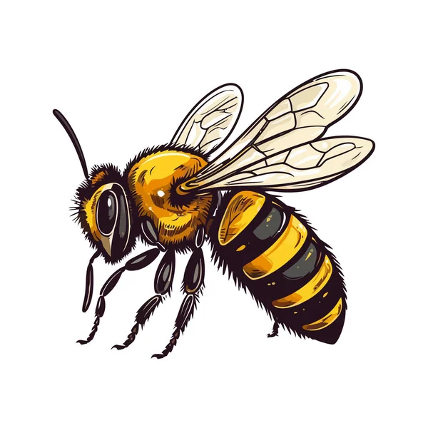 Занятые Пчелы Опыляют Цветы Делают Сладкий Мед Икона Изолированы — стоковый вектор