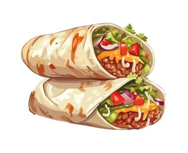 Izgara et, taze sebzeler, izole edilmiş tortilla ikonu.