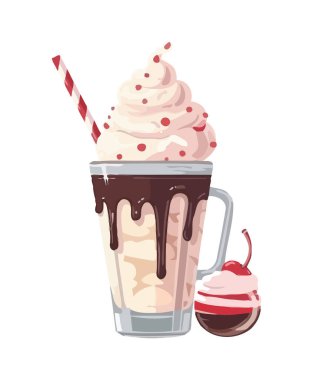 Krem şanti ve çikolata tatlı milkshake ikonunu süslüyor