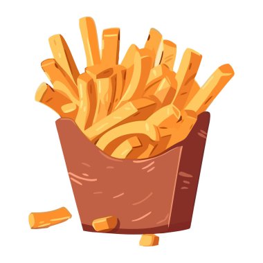 Fast food patates kızartması, sağlıksız abur cubur izole edilmiş ikon.