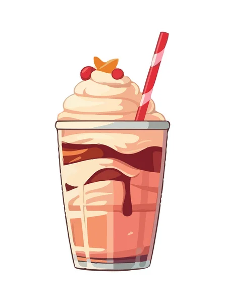 Milkshake Sucré Avec Icône Crème Aux Fruits Chocolat Isolé — Image vectorielle