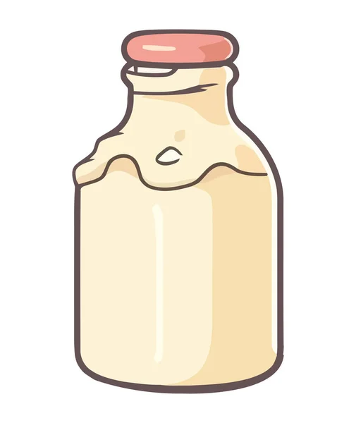 Cam Kavanozda Organik Süt Izole Edilmiş Taze Ikon Etiketi — Stok Vektör
