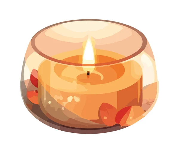 Flamme Bougie Lumineuse Avec Icône Feuilles Isolées — Image vectorielle
