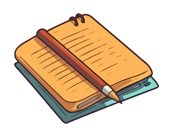 Sketsa Pensil Kuning Pada Ikon Halaman Notebook Kosong Terisolasi - Stok Vektor