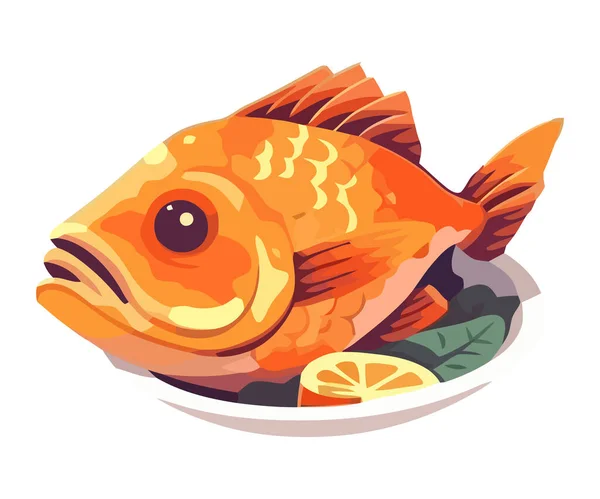 Grilované Ryby Citron Talířové Ikoně Izolované — Stockový vektor
