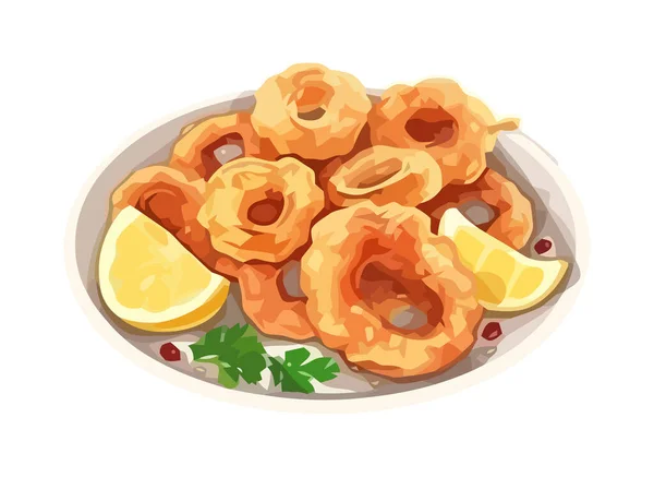 Repas Fruits Mer Frais Avec Apéritif Aux Crevettes Frites Icône — Image vectorielle