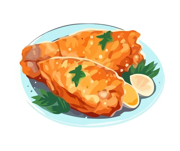 新鮮な魚介類とレモンのグルメプレートのアイコンを隔離 — ストックベクタ