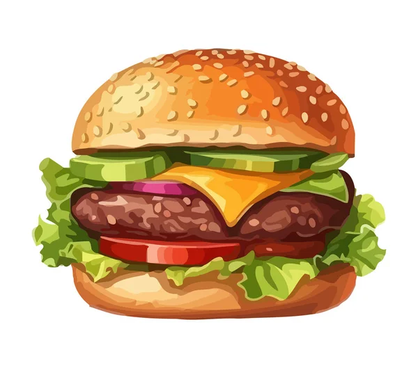 Burger Fromage Grillé Sur Icône Pain Sésame Isolé — Image vectorielle