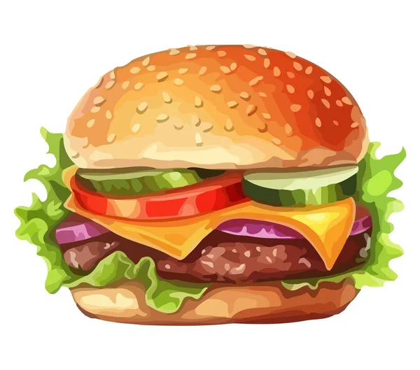 Gegrillter Cheeseburger Frisch Ikone Isoliert — Stockvektor