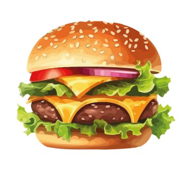 Susamlı çörek ikonunda ızgara çizburger.