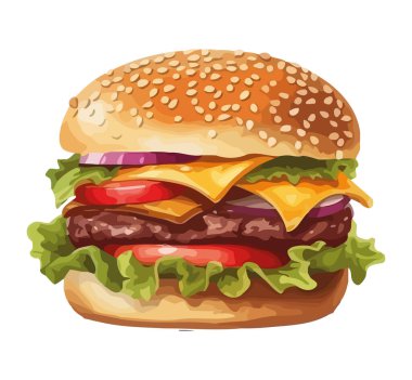 Çedar peynirli ızgara sığır burger ve domates ikonu izole edilmiş.