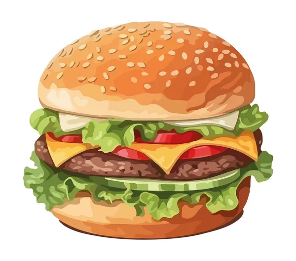 Ψητό Cheeseburger Γεύμα Φρέσκο Εικονίδιο Τοματοσαλάτα Απομονωμένο — Διανυσματικό Αρχείο